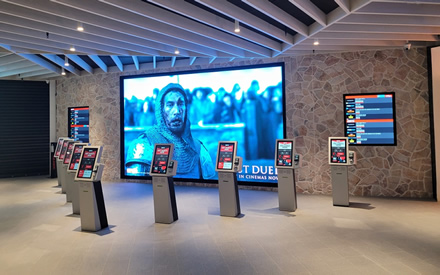 LED screen with LCD screens and kiosks.