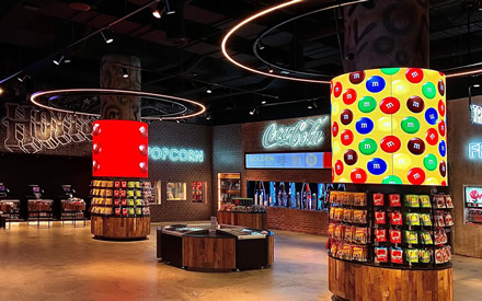 Custom design round column LED in an entertainment area.