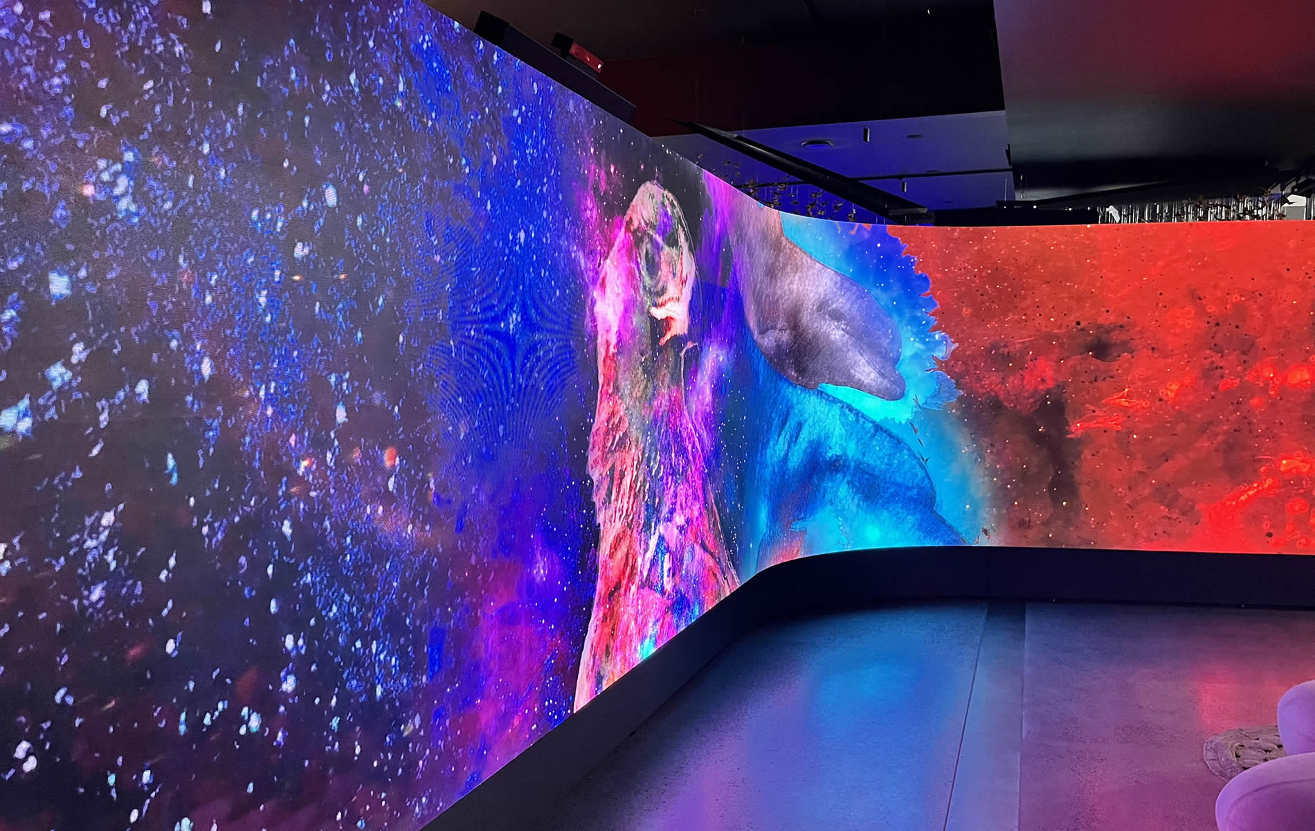 Vibrant high-quality curved LED screen with flexible modules.